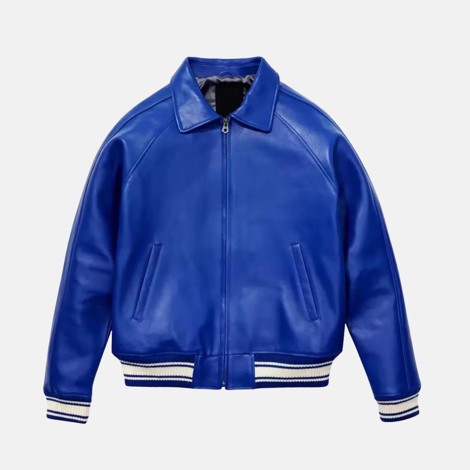 Men's Blue Leather Varsity Jacket
