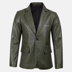 Valnero Notched Lapel Leather Blazer For Men