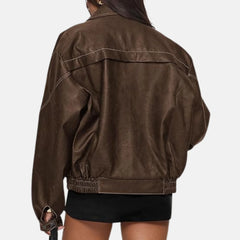 Vanessa Zipper Women’s Leather Bomber Jacket