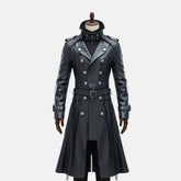 Vantablack Gothic Steampunk Leather Trench Coat Men