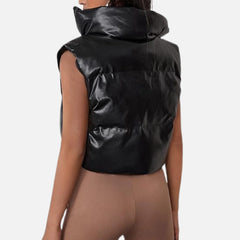Women’s Cropped Puffer Leather Vest