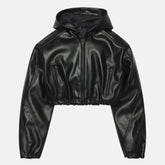 Women’s Zip Up Hooded Leather Jacket Streetwear Look
