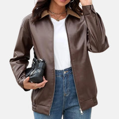 Vivica Oversized Women’s Leather Bomber Biker Jacket