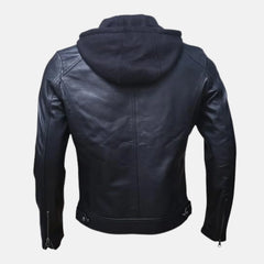 Vortex Removable Hood Mens Leather Motorcycle Jacket