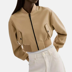 Cropped Bomber Leather Jacket Varsity