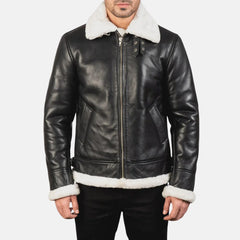Men’s Black Bomber Faux Fur Leather Aviator Jacket