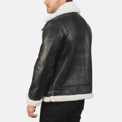 Men’s Black Bomber Faux Fur Leather Aviator Jacket