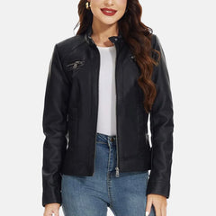 City Varsity Leather Bomber Jacket for Women