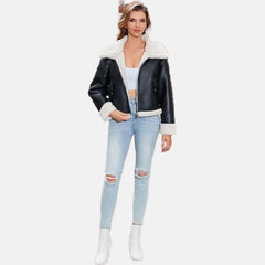 Faux Fur Leather Bomber Jacket for Women