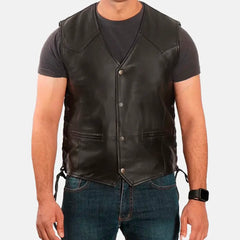 Bound Leather Biker Vest | Men's Leather Vest