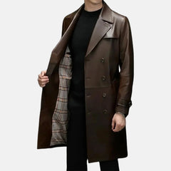 Cade Mens Brown Sheepskin Leather Duster Coat