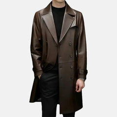 Cade Mens Brown Sheepskin Leather Duster Coat