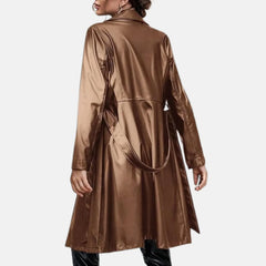 Claudette Women’s Leather Trench Coat Belted Loose Fit Open Front