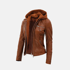 Convertible Hooded Leather Jacket Womens