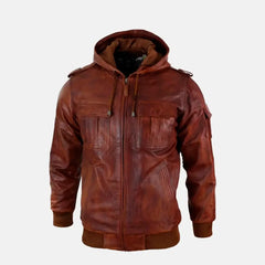 Donovan Mens Hooded Leather Jacket