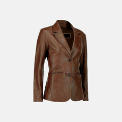 Lavinia Luster Double-Breasted Brown Leather Blazer