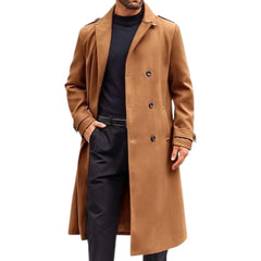 Mens Double Breasted Notched Lapel Leather Duster