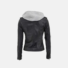 Multi Style Leather Bomber  Jacket with Removable Hood | Black