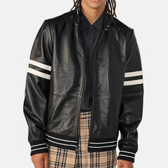 Odyssey Onyx Leather Bomber Jacket for Men | Black