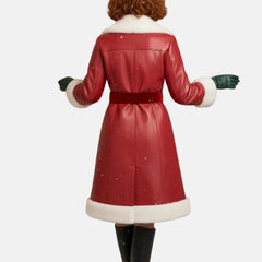 Red Leather Trench Santa Claus Coat Women