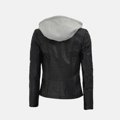 Versatile Bomber Hooded Leather Jacket For Women | Black