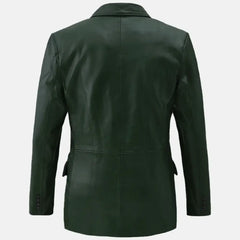 Vintage Leather Blazer Men Green