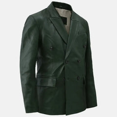 Vintage Leather Blazer Men Green