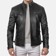 Declan Black Leather Biker Jacket